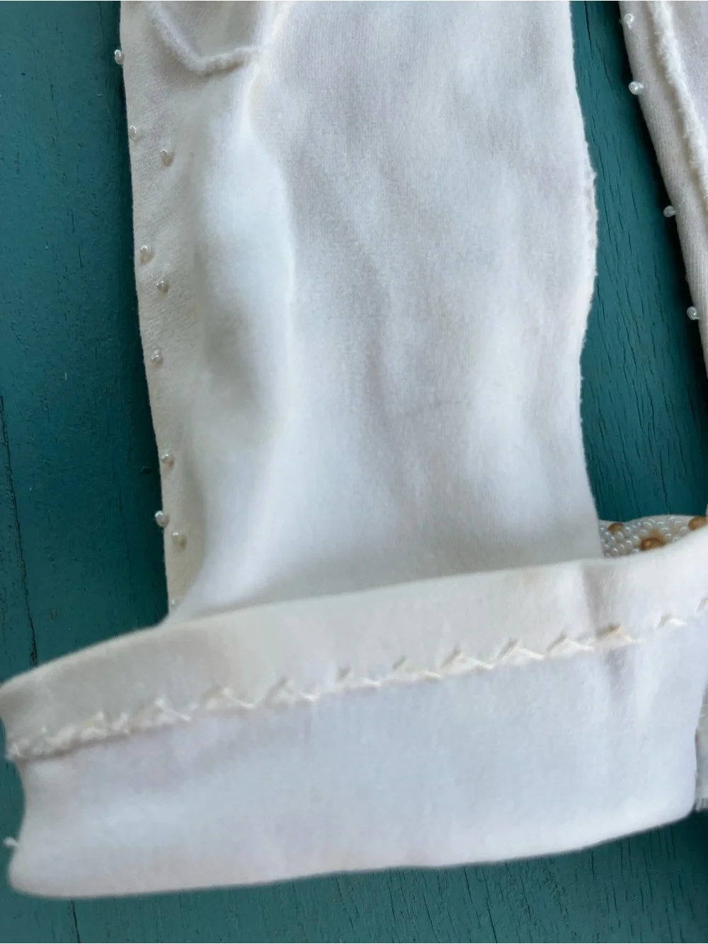 Exquisite vintage hand-beaded long formal gloves, 100% Double Cotton